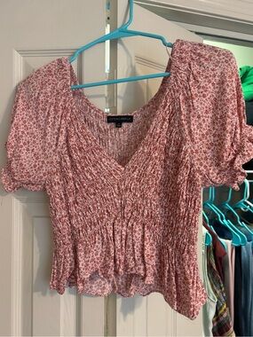 Cotton Candy Pink Floral Smocked Peasant Blouse